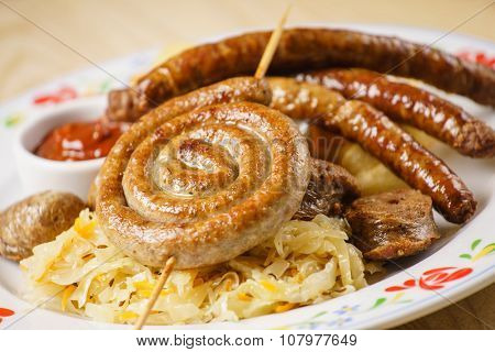 German sausages with sauerkraut