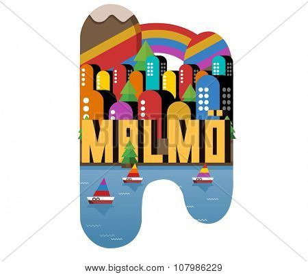 Malmo beautiful city in europe. vector cartoon illustration