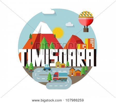 Timisoara beautiful city in europe. vector cartoon illustration