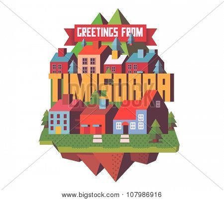 Timisoara beautiful city in europe. vector cartoon illustration