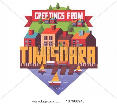Timisoara beautiful city in europe. vector cartoon illustration