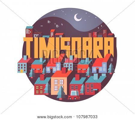 Timisoara beautiful city in europe. vector cartoon illustration