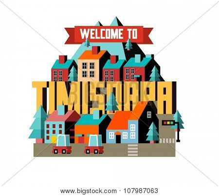 Timisoara beautiful city in europe. vector cartoon illustration