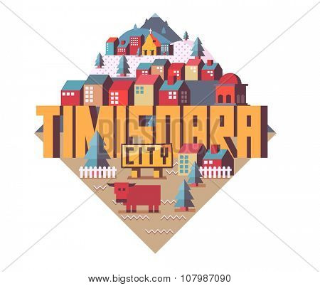 Timisoara beautiful city in europe. vector cartoon illustration