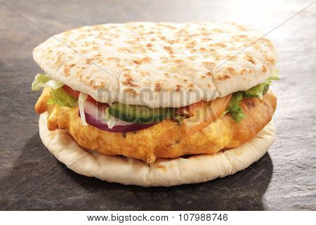 Indian chicken pakora burger