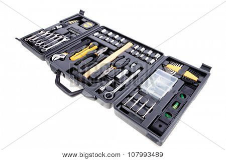 toolbox set of tools include hammer wrench bit driver pliers hex key bush level hex key