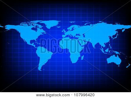 Vector World Map On Blue Background