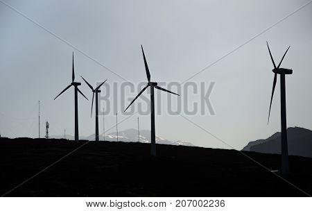 Wind turbines at a wind farm, Crete, Greece