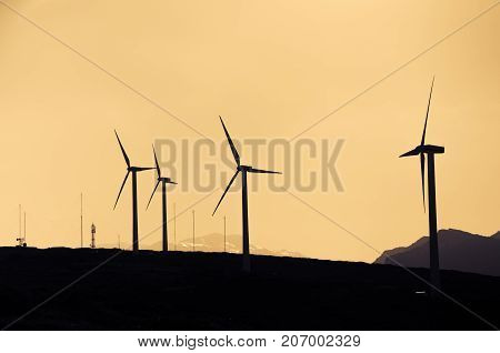 Wind turbines at a wind farm, Crete, Greece