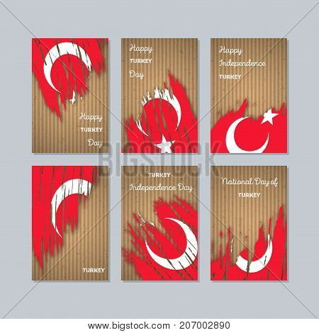 Turkey Patriotic Cards For National Day. Expressive Brush Stroke In National Flag Colors On Kraft Pa