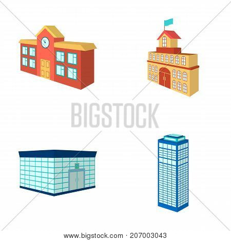 Bank office, skyscraper, city hall building, college building. Architectural and structure set collection icons in cartoon style vector symbol stock illustration .