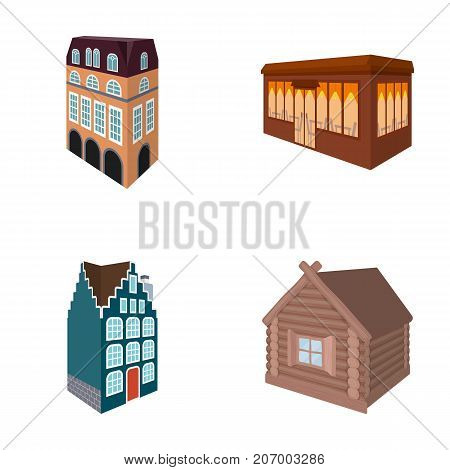 Residential house in English style, a cottage with stained-glass windows, a cafe building, a wooden hut. Architectura and building set collection icons in cartoon style vector symbol stock illustration .