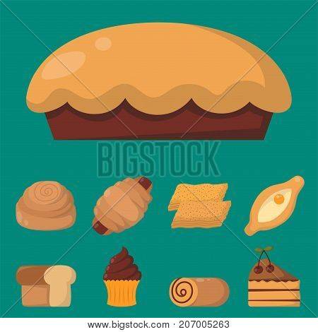 Cookie cakes isolated tasty snack delicious chocolate homemade pastry biscuit illustration. Vector set traditional gourmet sweet dessert bakery food confectionery fastfood.