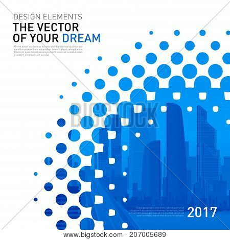 Design element for corporate graphic layout. Modern abstract geometry background template design whith colored cityscape vector illustration for investment, business, real estate, construction.
