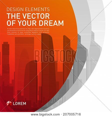 Design element for corporate graphic layout. Modern abstract geometry background template design whith colored cityscape vector illustration for investment, business, real estate, construction.