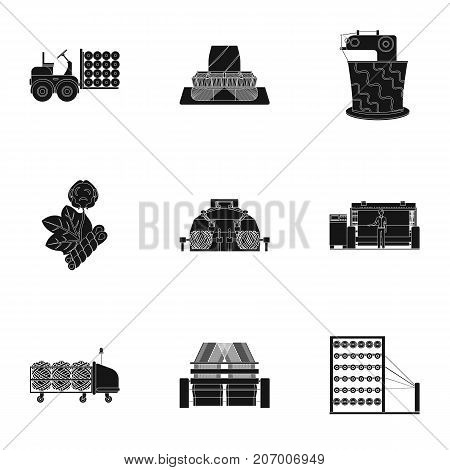 Textiles, industry, tissue, and other  icon in black style.Machinery, machine, hoist icons in set collection
