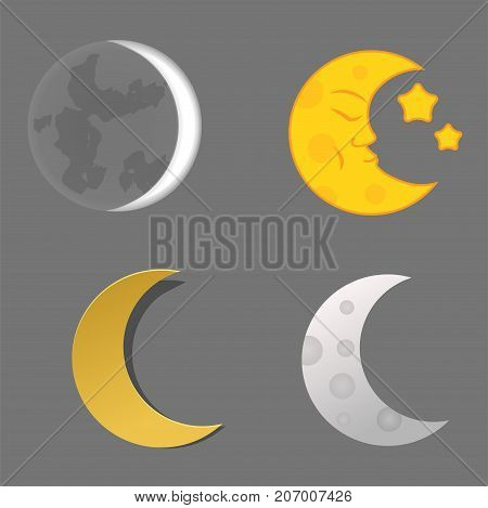 Different moon nature cosmos cycle satellite surface whole cycle from new moon month to full surface star astrology sphere. Vector illustration moon month astronomy space lunar.