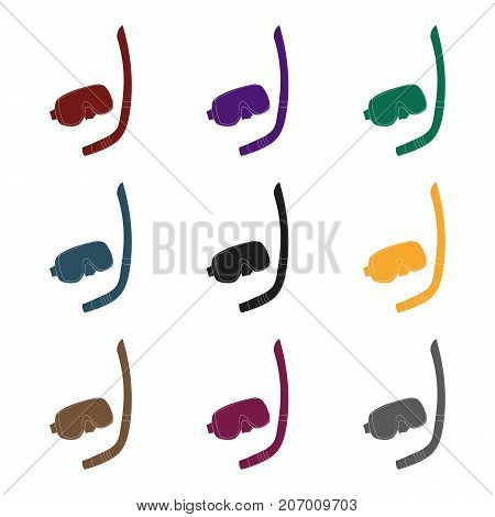 Mask and tube for diving icon in black design isolated on white background. Family holiday symbol stock vector illustration.