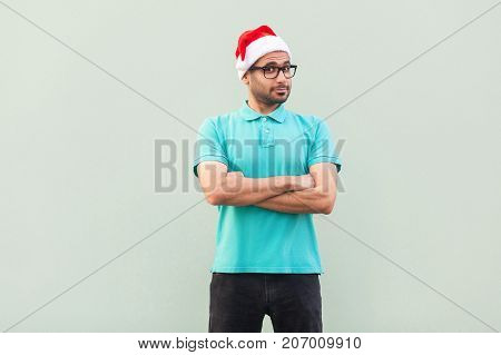 Very Proud Man Crossed Hands And Looking At Camera. Boastful And Sneaky Concept