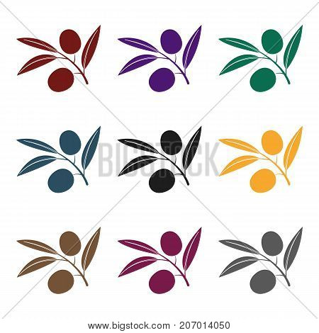 Branch of olives icon in black design isolated on white background. Spain country symbol stock vector illustration.