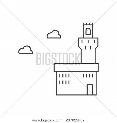 palazzo vecchio vector line icon, sign, illustration on white background, editable strokes