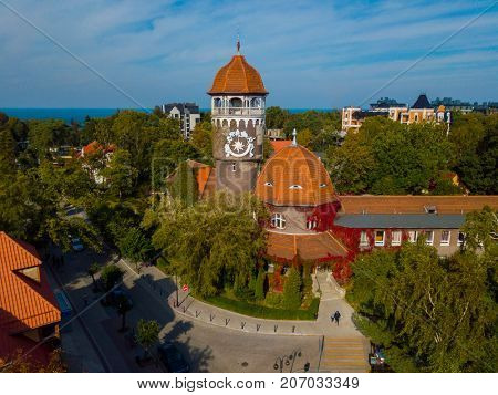 Old water tower city landmark, Svetlogork, Russia