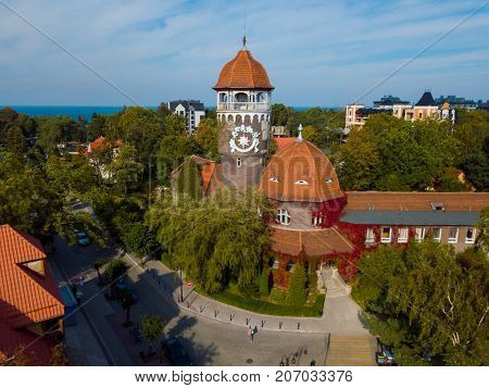 Old water tower city landmark, Svetlogork, Russia