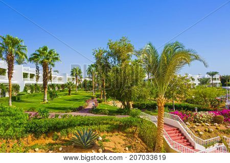 Sharm El Sheikh, Egypt - September 26, 2017: Buildings and Area Hotel Monter Carlo Sharm Resort and SPA at Sharm El Sheikh, Egypt on September 26, 2017