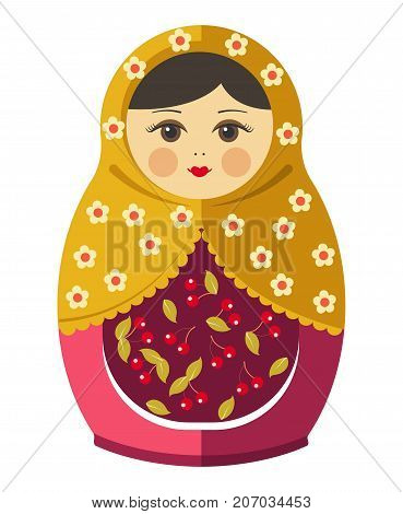 Matryoshka doll or Russian nesting doll with ornament decoration pattern. Vector flat decorative isolated traditional Russia wooden doll toy souvenir