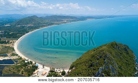 Aerial view of Ao Manao beach bay in the Prachuap Khiri Khan province, Thailand
