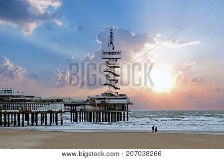 The Pier in Scheveningen in the Netherlands at sunset