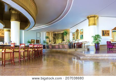 Sharm El Sheikh, Egypt - September 26, 2017: The lobbi at Monter Carlo Sharm Resort and SPA at Sharm El Sheikh, Egypt on September 26, 2017