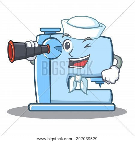 Sailor with binocular sewing machine emoticon character vector illustration