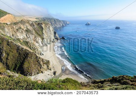 United States Highway 1 along the Californian Pacific Coast in mid summer