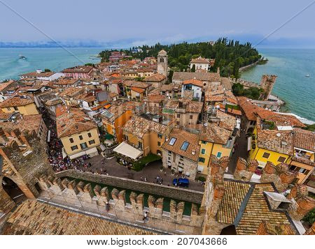 Castle on Lake Garda in Sirmione Italy - architecture background