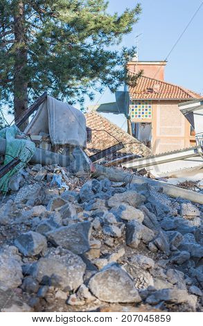 Earthquake Center Italy August 24, 2016. Amatrice