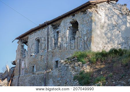 Amatrice Lazio Italy 24 August 2016. Earthquake Center Of Italy With Magnitude 6.5 Scale Of Richter 