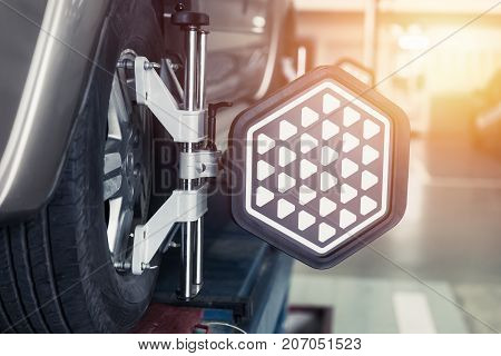 Car Steering Wheel Balancer Calibrate With Laser Reflector Attach On Each Tire To Center Driving Adj