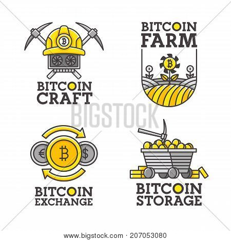 Big set logo, emblem, label. Theme Bitcoin. Vector illustration.