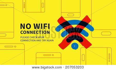 No wifi connection page vector illustration. Web page with no wi-fi connection error graphic design. Wide screen network error page creative concept.