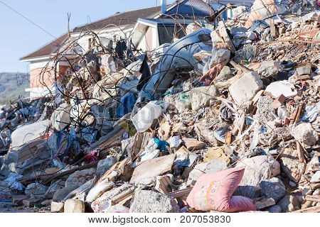 Amatrice Lazio Italy 24 August 2016. Earthquake Center Of Italy With Magnitude 6.5 Scale Of Richter 