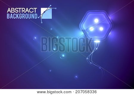 Creative background with three eyed flying hexagon shaped essence with spiculums in gradient environment with bubbles vector illustration