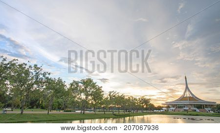 Bangkok, Thailand. - July 24, 2017 : Ratchamangkhala Pavilion at public park name Suan Luang Rama IX on sunset or evening time Bangkok, Thailand.