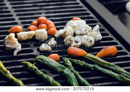 Grilled Vegetables - Green Beans, Cauliflower Peppers And Carrot.
