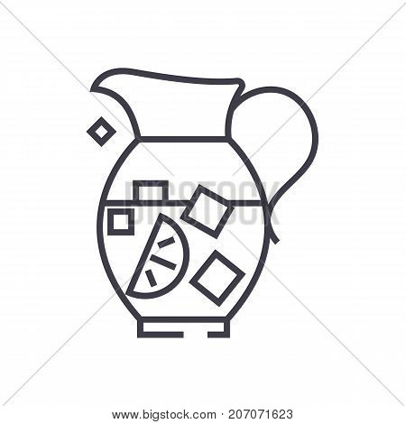 lemonade pitcher, sangria, bewerage vector line icon, sign, illustration on white background, editable strokes