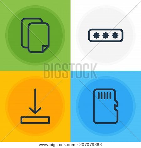 Editable Pack Of Download, Documents, Parole And Other Elements.  Vector Illustration Of 4 Archive Icons.