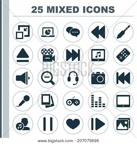 Media Icons Set. Collection Of Infographic, Decrease, Rewind And Other Elements