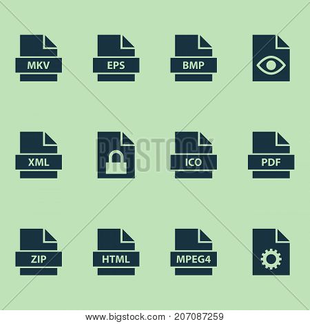 Types Icons Set. Collection Of Protection, Configuration, Xml And Other Elements