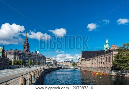 Copenhagen Denmark - september 3 2017: Christiansborg Palace is a palace a government building and the seat of the Danish Parliament with the Danish Prime Minister's Office and the Supreme Court of Denmark.