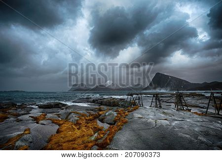 Windy day at Sandnes in Lofoten islands